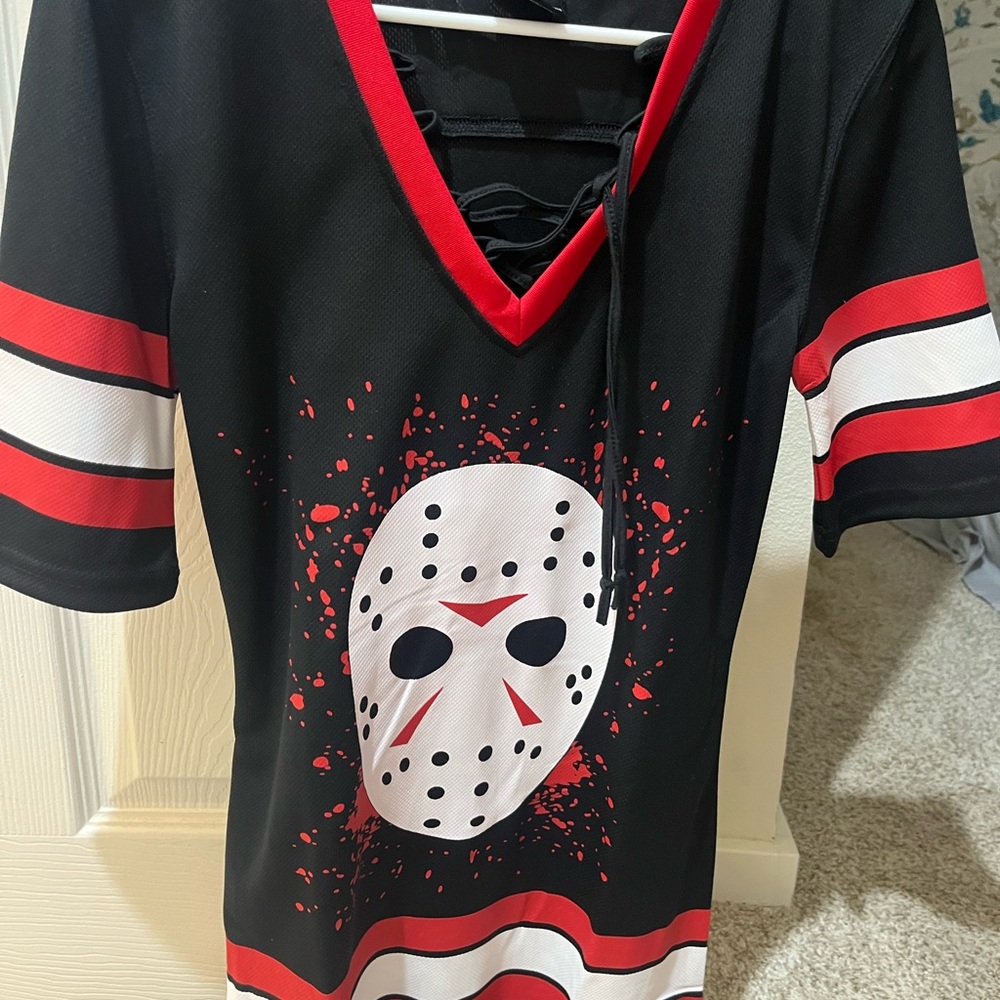 Black and Red Hockey Mask Graphic Dress